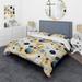 Designart "Earthy Blue Cobalt Circles Geometric" Yellow Modern Bedding Cover Set With 2 Shams