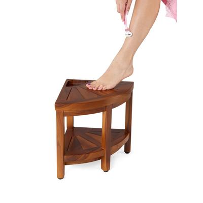 TeakCraft Corner Teak Shaving & Foot Rest with Shelf, 12" Fully Assembled, The TILOS