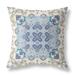 26" X 26" Off White And Blue Broadcloth Floral Throw Pillow