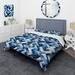 Designart "Blue And White Diamonds Geometric" White Modern Bedding Set With Shams