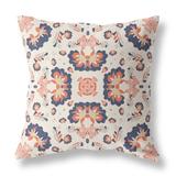 28" X 28" Off White And Blue Broadcloth Floral Throw Pillow