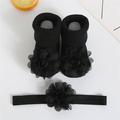 LYCAQL Baby Socks Baby Fashion Soft Non Slip Toddler Lace Big Flower Toddler with Flower Headwear Toddler Kids Socks (Black S )