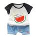 Wiueurtly Baby Organic Clothes Summer Kids Baby Boys Girls Watermelon Print Top+Denim Shorts Outfits Set