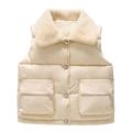 OGLCCG Toddler Kids Grils Boys Quilted Puffer Vest Outdoor Windproof Button Sleeveless Jackets Winter Warm Fleece Lapel Waistcoat Outerwear 3-8Y