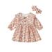 GXFC Infant Girls Fall Dress Clothes 3M 6M 9M 12M Baby Girls Long Sleeve Flower Print Dress with Hairband Outfits 2-piece Spring Autumn Casual Dress Clothing for Newborn Girl