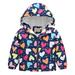 JWZUY Toddler Windproof Puffer Jacket Full Zip Warm Padded Cotton Snowsuit Outwear Windbreaker Kids Boys Girls Heart Print Hooded Winter Coat Multicolor 12-18 Months