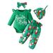 ZHAGHMIN Baby Girl Clothes Romper Pants Set Merry Christmas Santa Printed Romper Tops Pans Hat Headband Outfits Cotton Baby Clothes for Girls Green Size6-9 Months