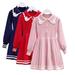 Godderr 2-8Y Kids Toddler Baby Girls Fall Knit Dress Baby Candy Color Casual Dress Lapel Lace Princess Dress Bowknot Knit Sweater Dress
