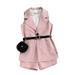 VERUGU Girls Clothing Sets Child Fashion Sleeveless Turndown Collar Solid Jacket Shorts Vest with Belt Bag Four Piece Suit Pink 7 Years