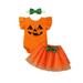 Tosmy Toddler Kids Girls Clothes Set Outfit Pumpkins Letter Print Romper Skirt Hairband 3 Piece Set Outfits Kids Outfits