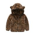 Spring Savings Clearance Lindreshi Winter Coats for Toddler Girls and Boys Toddler Baby Boys Girls Leopard Print Gradient Plush Cute Bear Ears Winter Hoodie Thick Coat Jacket