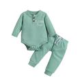 ZHAGHMIN Two Piece Baby Girls Outfit Set Solid Color Button Ribbed Loose Romper Jumpsuits + Cotton Drawstring Sweatpants Toddler Girl Clothes Mint Green Size0-3 Months