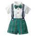 Toddler Boys Short Sleeve Blue Striped Shirt Tops Suspender Shorts with Tie Child Kids Gentleman Outfits for Kids Boys Baby Gifts for Boys 1 Year Old Baby Rompers 6 9 Months Boy