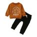 Shiningupup Toddler Kids Boys Outfit Pumpkins Letters Prints Long Sleeves Tops Sweatershirt Pants 2Pcs Set Outfits Baby Outfit Boy Toddler Sweatshirts Baby Boy Rompers 9 12 Months Dressy