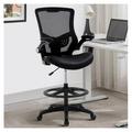 Drafting Chair Standing Desk Chair Tall Office Chair with Up Arms Foot Ring Computer Mesh Chairs Ergonomic Tall Adjustable Office Chair with Back Support Black