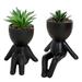 ckepdyeh 2 Pack Succulents Plants Artificial Succulents Cute Faux Succulents in Black Human Shaped Pots Office Desk Decor