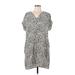 Gap Casual Dress - Shift V-Neck Short sleeves: Gray Leopard Print Dresses - Women's Size Large