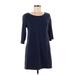 Hanes Signature Collection Casual Dress - Shift: Blue Solid Dresses - Women's Size Medium