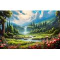 Wooden Adult Jigsaw Puzzle 1000 Piece, Waterfall Stream Blue Sky White Clouds Natural Scenery Puzzle Home Decor Gifts 75X50Cm