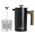 POLIVIAR Cafetiere 8 Cup, French Press Coffee Maker with Wood Handle, Double Walled Insulated Cafetiere &1 Extra Filter, Stainless Steel Coffee Press for Good Coffee and Tea (34 OZ)