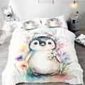 SMchwbc Penguin Bed Linen 135 x 200 cm, Penguins Children's Bed Linen for Boys Girls, Flannelette Bed Linen Set, 3D Print, 100% Microfibre, Penguin Duvet Cover and Pillowcase (200 x 200 cm, 4)