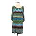 London Times Casual Dress - Shift: Teal Chevron/Herringbone Dresses - Women's Size 4