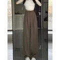 Pantalon large drapé taille haute pour femme pantalon droit trempé polyvalent couleur café