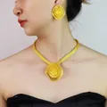 Dubai Yellow Gold Color Jewelry Set for Women Big Dangle Earrings Necklace African Jewelry Sets