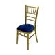 Gold wooden chiavari chair, wedding chairs, special occasion chairs with a blue seat pad