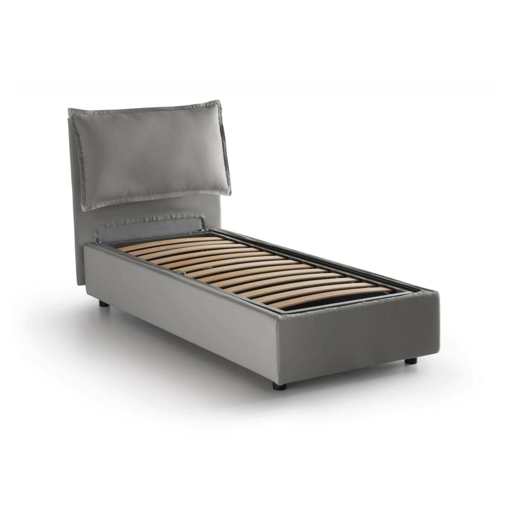 Lit simple en tissu gris 90x190 cm