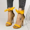 Marke Designer Rosa Gelb Wildleder High Heel Sandalen Ankle Große Bowknot Gladiator Sandale Schuhe