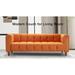 3 Seater Streamlined Couch, Deep Seat Orange Velvet Sofa, Channel Tufted Upholstered Sofa with Round Arms and Metal Legs