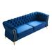87.4" Straight Row Velvet Sofa, Blue Button Tufted Upholstered Deep Seat Couch with Flared Arms and Removable Cushions