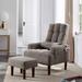 Modern Recliner Chair with Ottoman, Soft Fabric Armchair with Adjustable Backrest and Side Pockets for Livingroom,Cream Gray