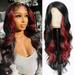 WSBDENLK Wigs for Women Clearance Ladies Small Curly Hair Sets Wavy Curls Wig Can Be Straightened and Bent Black and Red 27.5 In