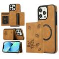 Mantto Wallet Case For iPhone 15 Pro [Support Magsafe Charger] Magnetic Detachable Back Flip Leather Wallet Credit Card Slots Kickstand Shockproof Phone Case For iPhone 15 Pro Brown