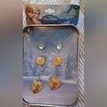 Disney Jewelry | Disney Frozen Earring Set With A Reusable Tin Box Light Blue 3 Pairs | Color: Blue/Silver | Size: Os