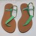 J. Crew Shoes | J. Crew Womens Size 10 Leather T-Strap Sandals Green & Gold Straps Made In Italy | Color: Gold/Green | Size: 10