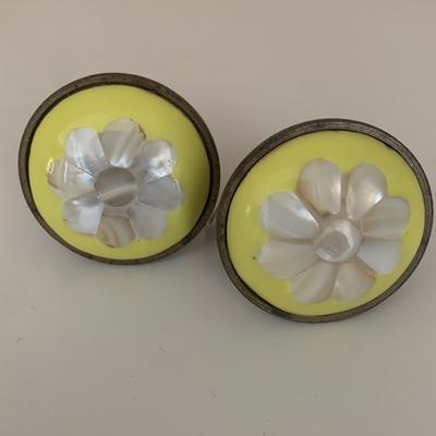 Anthropologie Accents | Anthropologie Pair Of Brass Floral Yellow And White Knobs | Color: Gold/Yellow | Size: Os