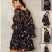 Free People Dresses | Free People Sunsetter Black Floral Drop Waist Ruffle Sleeve Printed Mini Dress M | Color: Black/Purple | Size: M