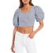 Free People Tops | Free People Polka Dot Puff Sleeve Cropped Scoop Neck Top In Blue | Color: Blue | Size: 6