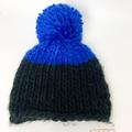 Free People Accessories | Free People Blue Black Colorblock Pom Pom Chunky Knit Beanie | Color: Black/Blue | Size: Os