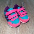 Adidas Shoes | Adidas Girl Toddler Sneakers Pink Blue Purple Hook Loop Adjustable Stripe Sz 3k | Color: Pink/Purple | Size: 3g