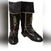 Disney Costumes | Disney Frozen Girls Anna Black Play Boots Shoes Adjustable | Color: Black/Gold | Size: Osbb