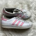 Adidas Shoes | Adidas Superstar J Shoes Women Size 6.5 White Light Pink Stripes | Color: Pink/White | Size: 6.5