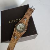 Gucci Jewelry | Gucci Western Watch U Play Genuine Alligator Band | Color: Brown/Silver | Size: Os