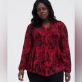 Torrid Tops | Babydoll Twill Smocked Button-Front Tunic Top - Size 00 | Color: Black/Red | Size: Size 00 - Plus