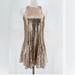 Free People Dresses | Free People "Liquid Shine" Gold Sequin Drop Waist Mini Dress Sz Small | Color: Gold | Size: S