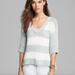 Free People Sweaters | Free People Mint & White Striped Knit 3/4 Sleeves Sweater Sz M | Color: Blue/White | Size: M