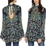 Free People Dresses | Free People Lady Luck Print Bell Sleeve Blue Green Paisley Tunic Dress | Color: Blue/Cream/Green/Red | Size: M